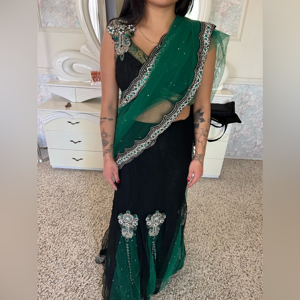 Black and Green Saree